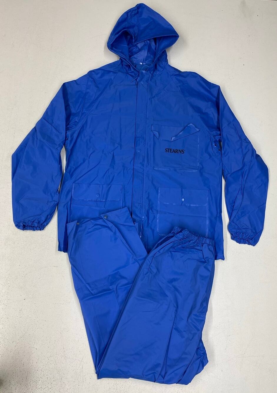 VTG Men Stearns 2-piece hooded rain jacket pants PVC waterproof suit set, M